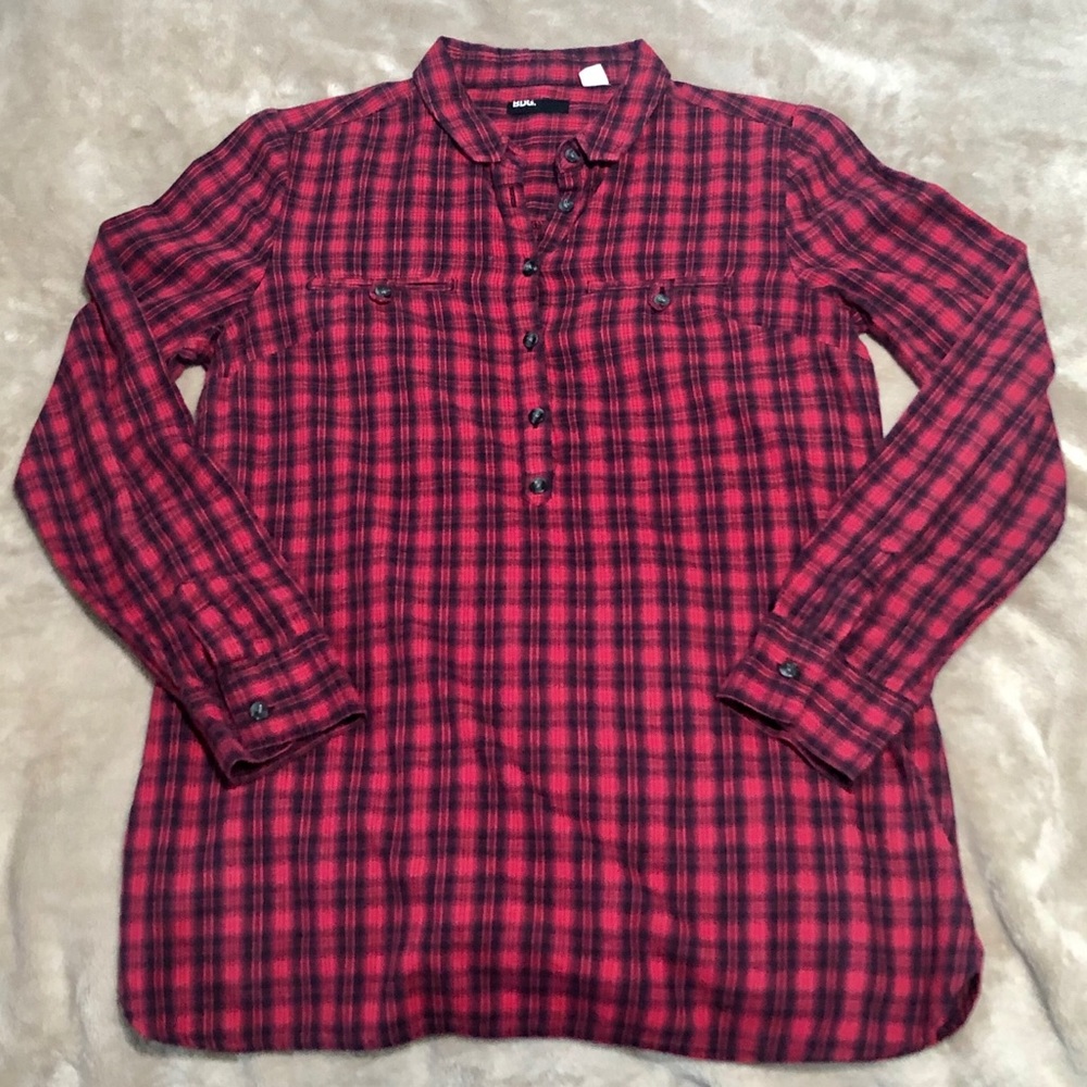 BDG Plaid Halfway Button Up Cotton Top